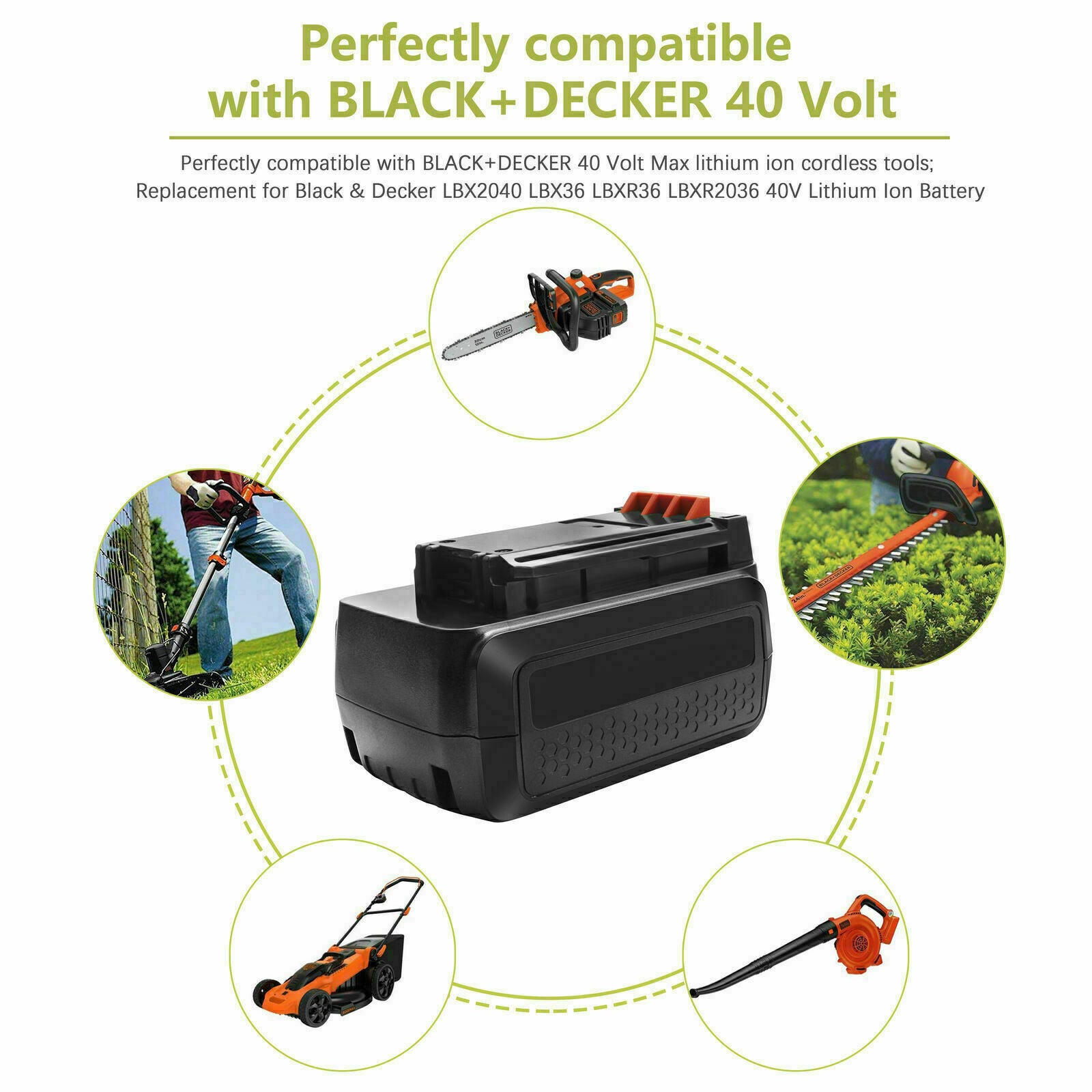 40V Battery for Black & Decker Cordless Tools, String Trimmer, Lawn Mowers 40V Battery for Black & Decker Cordless Tools, String Trimmer, Lawn Mowers